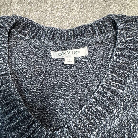 Orvis Sweater Womens Large Blue Chenille Velvet Soft Pullover Knit V Neck - Picture 3 of 8